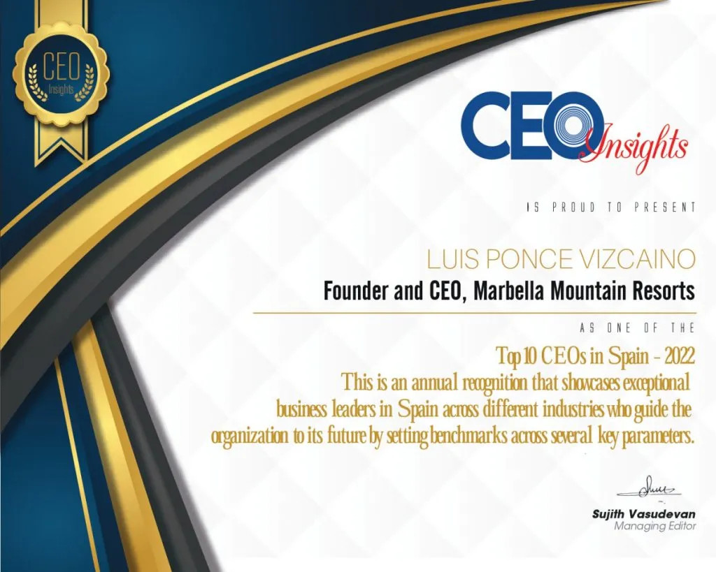 TOP 10 CEO Award Marbella Mountain REsorts